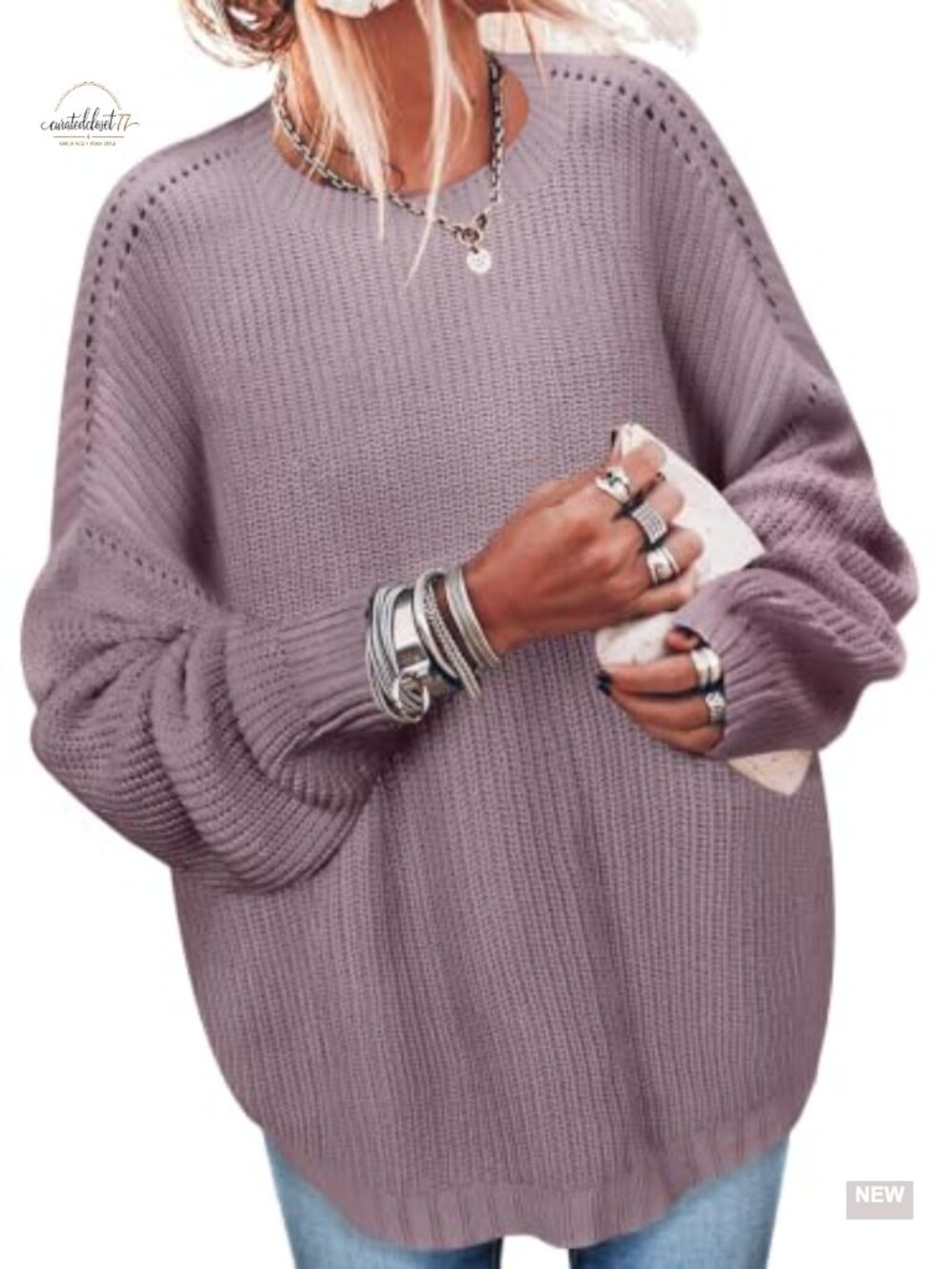 Women's Oversized Knit Ribbed Pullover Tunic Sweater Crewneck Long Sleeve